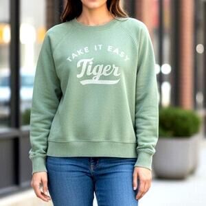 Aerie Green Distressed Oversized Raglan Sleeve Sweatshirt Women's Size XS NWT